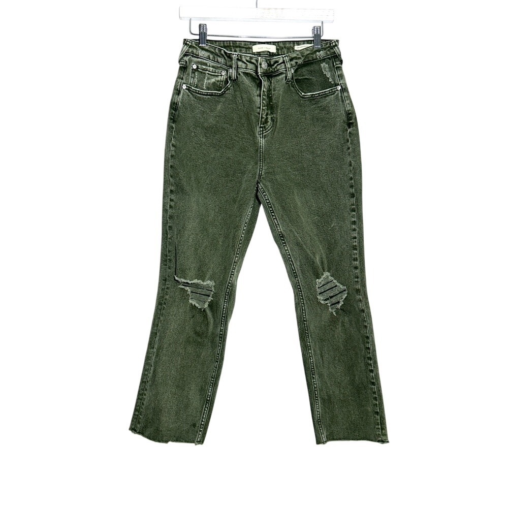 Cleo + Wolf Olive Green High‎ Waist Straight Crop Frayed Jeans Size 30W/27L